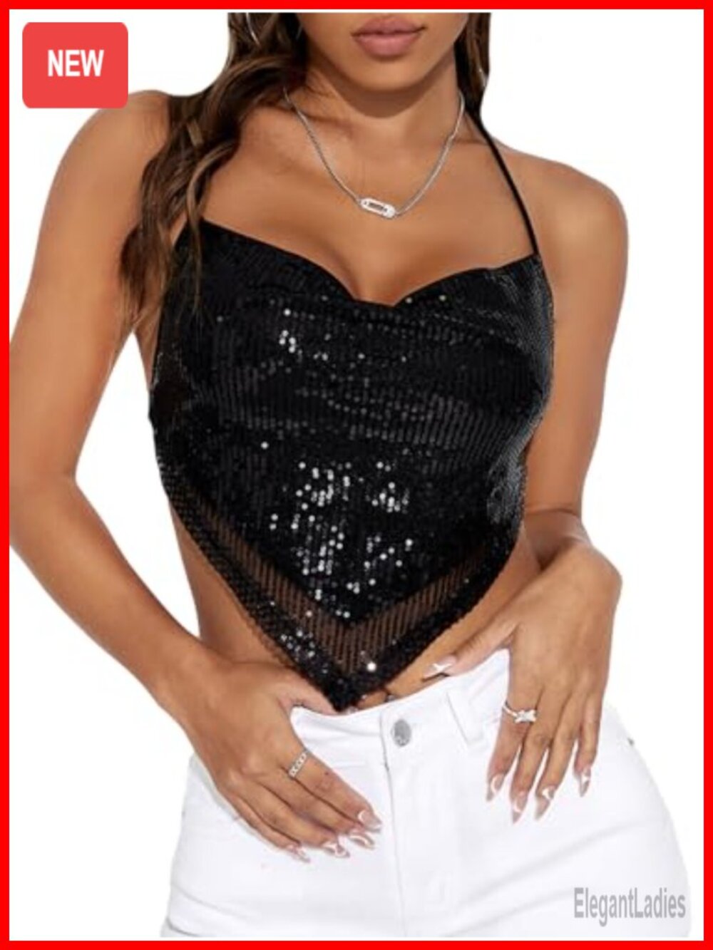 Women's Sequin Halter Crop Top